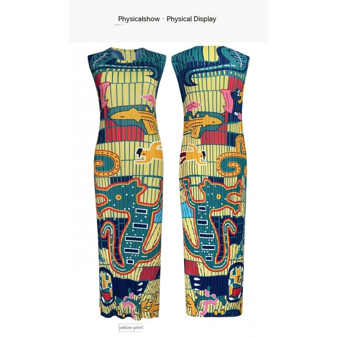 Summer Elegance Slim Fit Round Neck Pleated Casual Style Dress