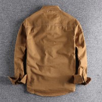 Retro Workwear Three-dimensional Pocket Shirt Men's Cotton Long Sleeve Loose