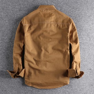 Retro Workwear Three-dimensional Pocket Shirt Men's Cotton Long Sleeve Loose