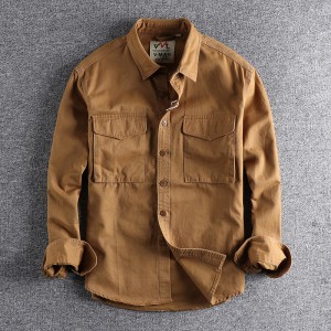 Retro Workwear Three-dimensional Pocket Shirt Men's Cotton Long Sleeve Loose