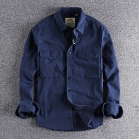 Retro Workwear Three-dimensional Pocket Shirt Men's Cotton Long Sleeve Loose
