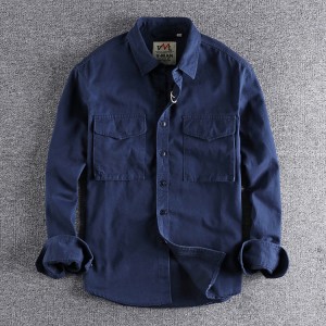 Retro Workwear Three-dimensional Pocket Shirt Men's Cotton Long Sleeve Loose