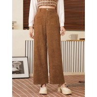 Women's Casual Straight-leg Solid Color Velvet Trousers