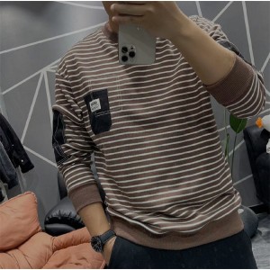 Autumn Round Neck Pullover Stripe Sweater Man
