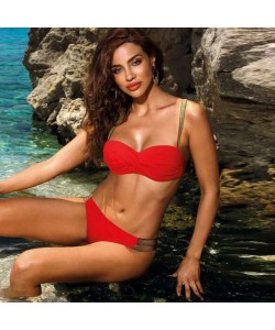 Bikini Sets Solid Color Swimsuit Sexy Mid-Waist Bandeau Gather Cup Bikinis Women Swimwear Female Bathing Suits Beach Wear