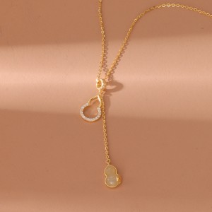 S925 Sterling Silver Gourd Necklace Hetian Jade Fu Lu