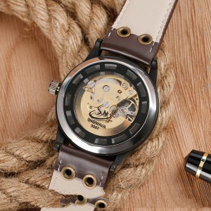 Shenhua Men's Fashion Hollowed-out Retro Automatic Mechanical Watch