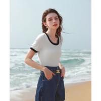Women's Cotton Comfortable Color Matching Short-sleeved T-shirt