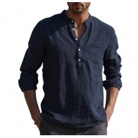 Men Vintage White Shirt Button Linen Shirts