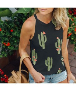 Summer Cactus Print Women T Shirt Casual Halter Harajuku Women Tops  Shirts Women Tops