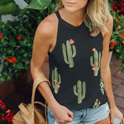 Summer Cactus Print Women T Shirt Casual Halter Harajuku Women Tops  Shirts Women Tops