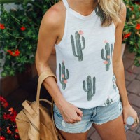 Summer Cactus Print Women T Shirt Casual Halter Harajuku Women Tops  Shirts Women Tops