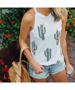 Summer Cactus Print Women T Shirt Casual Halter Harajuku Women Tops  Shirts Women Tops