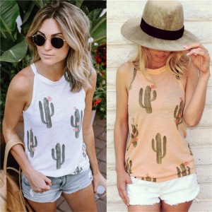 Summer Cactus Print Women T Shirt Casual Halter Harajuku Women Tops  Shirts Women Tops