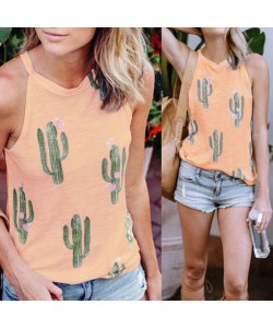 Summer Cactus Print Women T Shirt Casual Halter Harajuku Women Tops  Shirts Women Tops