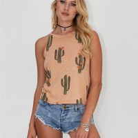 Summer Cactus Print Women T Shirt Casual Halter Harajuku Women Tops  Shirts Women Tops