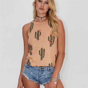 Summer Cactus Print Women T Shirt Casual Halter Harajuku Women Tops  Shirts Women Tops