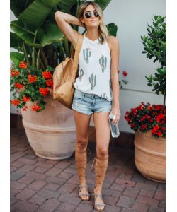 Summer Cactus Print Women T Shirt Casual Halter Harajuku Women Tops  Shirts Women Tops