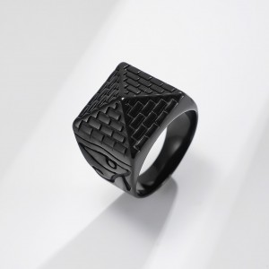 Egyptian Pyramid Horus Eye Stainless Steel Pharaoh Ring