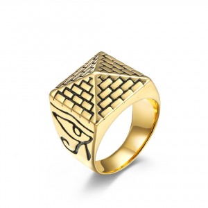 Egyptian Pyramid Horus Eye Stainless Steel Pharaoh Ring