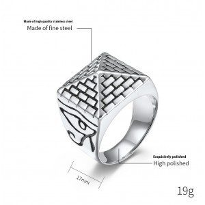 Egyptian Pyramid Horus Eye Stainless Steel Pharaoh Ring