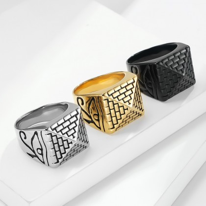 Egyptian Pyramid Horus Eye Stainless Steel Pharaoh Ring
