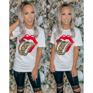 Fun Red Lip Pattern Casual Short Sleeve T-Shirt