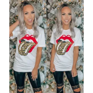 Fun Red Lip Pattern Casual Short Sleeve T-Shirt
