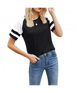 European Loose Women's Short-Sleeved Shirts Round Neck Color-Blocking Casual Tops Sports T-Shirts