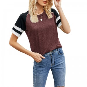 European Loose Women's Short-Sleeved Shirts Round Neck Color-Blocking Casual Tops Sports T-Shirts