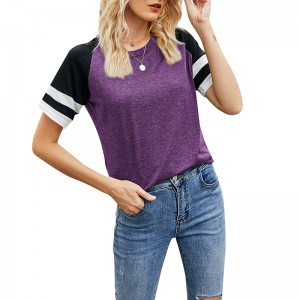European Loose Women's Short-Sleeved Shirts Round Neck Color-Blocking Casual Tops Sports T-Shirts