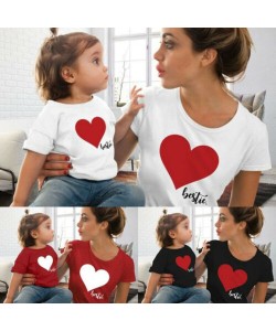 S-2XL Mom & Me T-Shirts Tops Family Matching Outfits Mother andDaughter Heart Printed Shirt T-shirts Family Clothes Top Tees