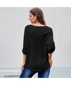 Women's Shirts Solid Color Sexy V-neck Zipper Half Sleeves