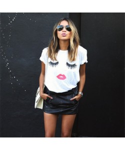 Summer Style Mascara Red Lip Pattern Printed Short Sleeve T-shirts
