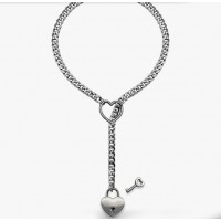 Stainless Steel Lariat Heart Necklace Personality Heavy Ring Cuban Long Chain Punk Rock Slipchain Choker Collar For Women