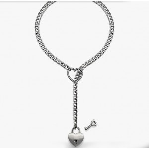 Stainless Steel Lariat Heart Necklace Personality Heavy Ring Cuban Long Chain Punk Rock Slipchain Choker Collar For Women