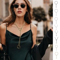 Stainless Steel Lariat Heart Necklace Personality Heavy Ring Cuban Long Chain Punk Rock Slipchain Choker Collar For Women