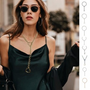 Stainless Steel Lariat Heart Necklace Personality Heavy Ring Cuban Long Chain Punk Rock Slipchain Choker Collar For Women