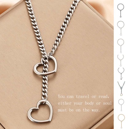 Stainless Steel Lariat Heart Necklace Personality Heavy Ring Cuban Long Chain Punk Rock Slipchain Choker Collar For Women