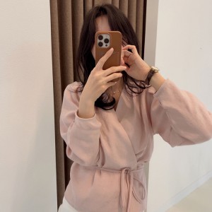 Women's Individuality Buttonless Waist Tie Solid Color Long Sleeve Shirts