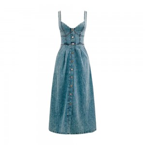 Women's Denim Buckle Strap Midi Dress
