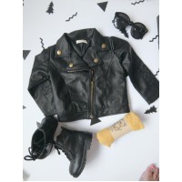 PU lapel leather coat