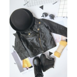 PU lapel leather coat