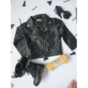 PU lapel leather coat