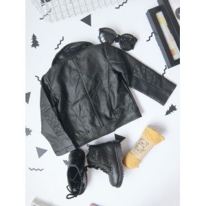 PU lapel leather coat