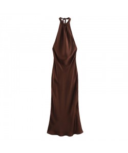 Women's French Silk Satin Textured Sling Dress