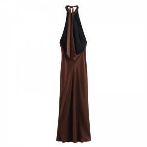 Women's French Silk Satin Textured Sling Dress