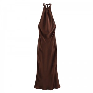 Women's French Silk Satin Textured Sling Dress