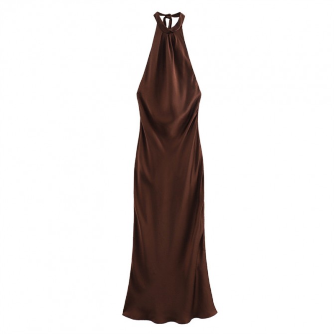 Women's French Silk Satin Textured Sling Dress