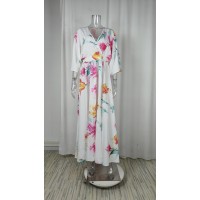 Batwing Sleeve Lace Printing Loose Dress Women